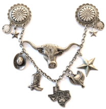 Texas Longhorn Concho Collar Pins Western Hat Boot Star Saddle Dangle Ch... - $406.73 MXN