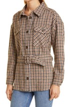 Rails Rhodes Check Belted Shirt Jacket In Ochre Sand Mocha- Med - $49.49