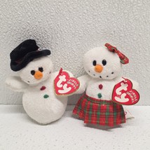 2008 Ty Jingle Beanies Snowmen Coolstina &amp; Coolston Ornaments Beanbag Mi... - $26.63