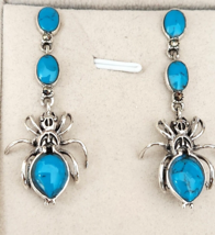 Genuine Turquoise and Marcasite 925 Sterling Silver Spider Dangle Earrings 10 gr - £47.27 GBP