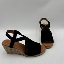 Andre Assous NANDA Black Suede/Textile Espadrille Wedge Slingback Sandals, 9.5M - $24.74