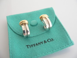Tiffany &amp; Co Silver 18K Gold Atlas Loop Earrings Pierced 18K Gold Post Gift Love - £436.75 GBP