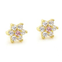 Argent Plaqué or Jaune Simulé Diamant Fleur Enfants à Vis Boucles D&#39;Oreilles - £47.51 GBP