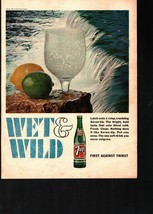 7UP Vintage 1966 Print Ad WET &amp; WILD Lemon Lime Soda Pop First Against T... - £20.02 GBP