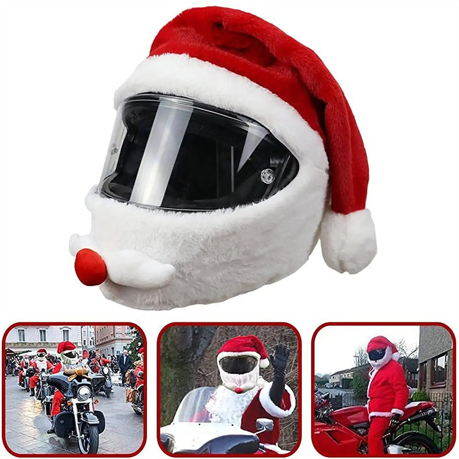 Santa Claus Helmet Cover Plush Christmas Hat For Motorcycle Helmet Acces... - £17.01 GBP