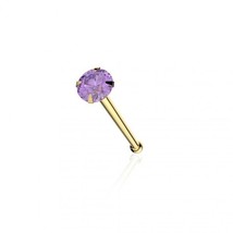 9K Solid Yellow Gold Round Natural Amethyst Stone Nose Bone Stud Ball End 22G - £33.70 GBP+