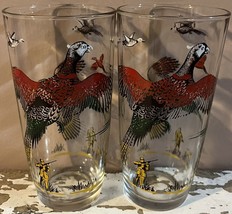 Vintage 1950s Hazel Atlas Pheasant Hunting Highball Glasses - Set Of Two - £14.04 GBP