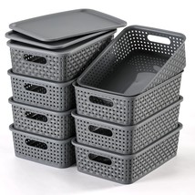 [ 8 Pack ] Plastic Storage Baskets With Lids, Small Pantry Organization, Stackab - £30.48 GBP