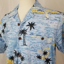 Joe Marlin Men&#39;s Hawaiian Shirt Rayon Blend Large Blue Ocean Palm Tree Sailing - £11.98 GBP