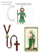 NEW St. Jude Gift Set: Coffee Mug, Wooden Cord Rosary, and Holy Prayer Card - £18.08 GBP