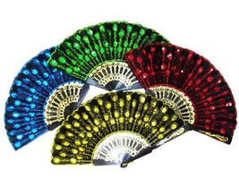 2 SEQUIN EMBROIDERIED HELD HAND FANS novelty 8 inch fan new LADIES acces... - $9.55