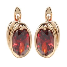 Luxury Red Natural Zircon Drop Earrings for Women 585 Rose Gold Color Trendy Big - £7.20 GBP