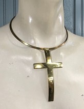 Gold Tone Large Cross Religious Choker Necklace Collar - £16.98 GBP