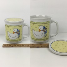 One Vintage Giftco Inc Mug with Lid Coaster Goose Duck Country 90s Flowe... - $14.95
