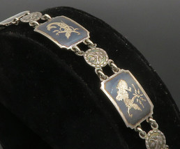 SIAM 925 Sterling Silver - Vintage Enamel Neillo Dancer Chain Bracelet - BT4915 - £70.14 GBP