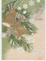 Vintage Christmas Card Gold Bells Pine Bough Snowflakes For Mom Rust Craft 1960s - £5.51 GBP