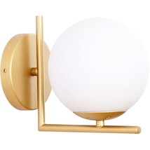 Wall Sconce Lighting, White Glass Globe, Gold Wall Lamp, Mid-Century Modern Styl - £70.18 GBP