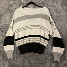 Lucky Brand Sweater Womens Medium White Striped Minimalist Acrylic Loose... - £7.35 GBP