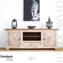 Furniture BoutiQ Solid Wood TV Cabinet | Handcrafted Low Sideboard | Indian Furn - £2,508.68 GBP