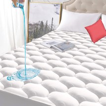 Full Size Quilted Fitted Waterproof Mattress Pad With 21&quot; Deep Pocket, Premium - £34.31 GBP