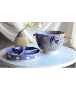 Purple Floral Sky Ramen Bowl With Tempura Divider Condiment Lid Chopstic... - $39.37 CAD