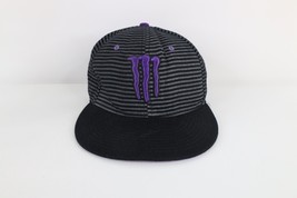 Vintage Distressed Spell Out Striped Monster Energy Drink Fitted Hat Cap... - £54.27 GBP