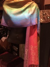 Nemesis Vintage Style Knit Brocade Bright Rainbow Pashmina Paisley Scarf... - $29.45