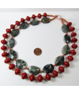 CHUNKY   SOLID Copper Toggle Clasp Necklace 2 Strand Beaded Red Gray Gre... - $54.88