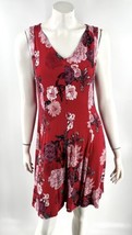 Premise Sleeveless Dress Size M Red Pink Floral Stretch Knit V Neck Womens - $33.66