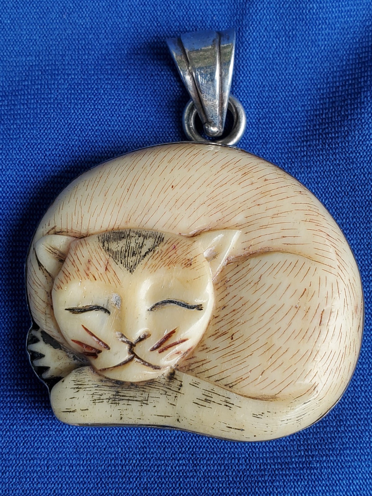 Carved VERY LARGE 15 Grams Original CAT Hand made 925 Sterling Silver Pendant Item image 13
