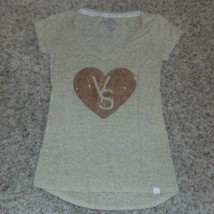 Womens Shirt Victoria&#39;s Secret Supermodel Sequined Heart Tan Short Sleeve Tee- M - £16.61 GBP