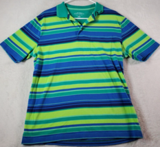 Saddlebred Polo Shirt Men Medium Multi Striped Cotton Short Sleeve Slit Collared - £7.86 GBP