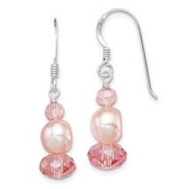 Sterling Silver Peach Crystal/Freshwater Cultured Pearl Earrings Jewerly - £15.92 GBP