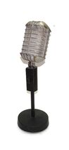 Retro Tin Microphone Prop w/ Stand faux vintage style Decor Display Meta... - $29.67