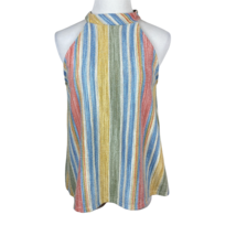 W5 Halter Tank Top Medium Tweed Textured Button Back Striped Sleeveless Summer - £22.43 GBP