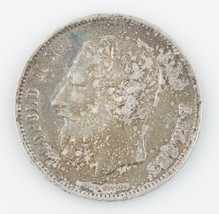 1869 Belgium 5 Francs Natural Toned, About Uncirculated KM24 - $77.96