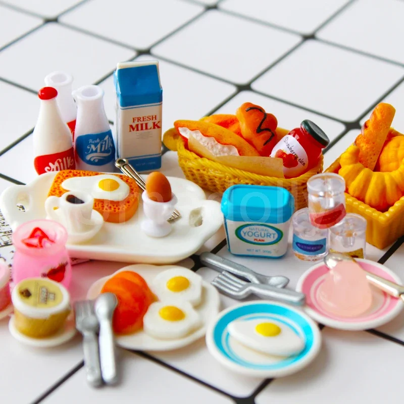 1 Set Cute Miniature Dollhouse Breakfast Mini Bread Milk Egg Play Food for Doll - £4.56 GBP+