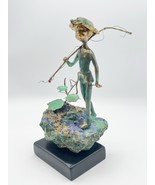 Malcolm Moran Bronze Copper Sculpture Fishing Boy Pole Signed Fisherman ... - $2,319.54 MXN