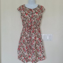 Merona Womens Juniors Cap Sleeve Dress Size S Cotton Cinch Waist All Over Print - £13.25 GBP