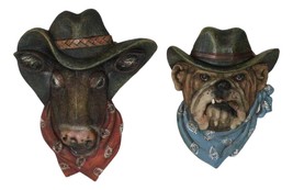 Set of 2 Western Cowboy Bulldog Dog and Bull Cow Hats and Scarves Wall P... - £39.39 GBP