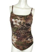 NWT Nine West Brown Floral &amp; Leopard Swim Suit Size 12 One Piece Swimwear L $74 - £19.09 GBP