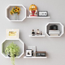 Octagon Floating Shelves Wall Mounted - White Wooden Octagonal Honeycomb Shelves - $135.99