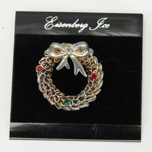 Eisenberg Ice Christmas Wreath Pin Brooch 1.25 inch Dia Silver Tone Jewelry - $11.75