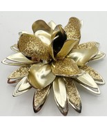 Vtg Gold Tone 3D Flower Pin Brooch Large 2.5 inch Retro 1960s Glitter St... - $19.53