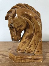 Vintage Mid Century Brown Glazed Ceramic Decorative Horse Head Office Bookend - £29.56 GBP