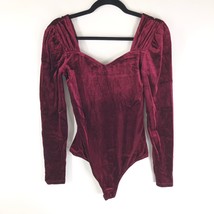 Lulus Joyful Time Long Sleeve Velvet Bodysuit In Burgundy Sweetheart Stretch S - £24.58 GBP