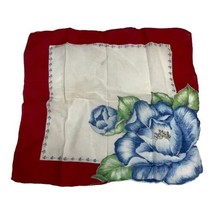 Vintage Large Blue Rose Red Border Victorian Handkerchief Flower Hankie ... - $13.09