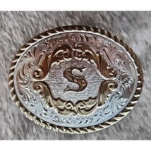 Montana Silversmith Silver Played Letter "S" Initial Western Belt Buckle image 1