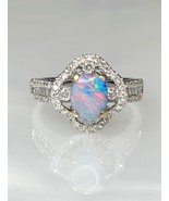 14k White Gold Oval Cut Australian Opal Diamond Ring - $5,180.00