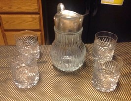 CUT CRYSTAL &amp; SILVER PLATED PITCHER ITALY with 4 lead crystal glasses - $69.25